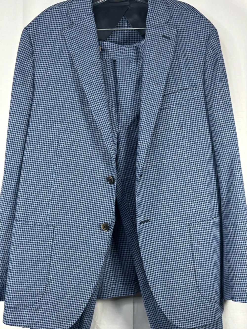 NWOT SAKS FIFTH AVENUE Men's Blue Micro-Check Suit Jacket & Trousers Size 44R